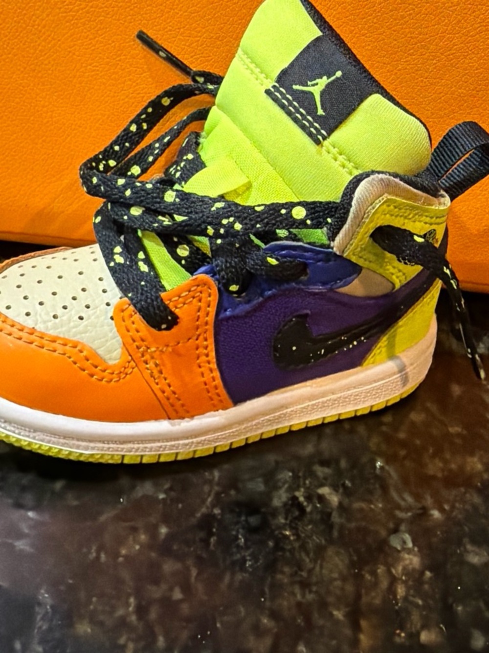 Air Jordan 1 Kids High-Top Sneaker in Neon Green, Orange, Purple & Black